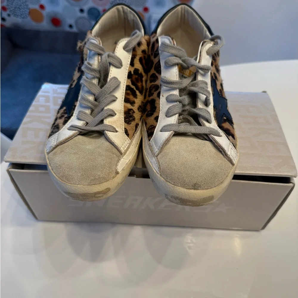 Golden Goose Leopard Print Sneakers with Black Star - Picture 2 of 16